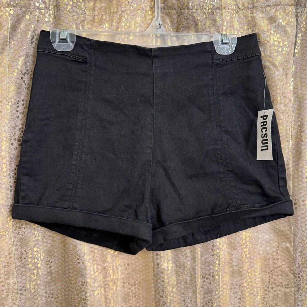 Vintage 2000s Bullhead Denim Black High Rise Pull On Short Shorts‎ 9 NWT